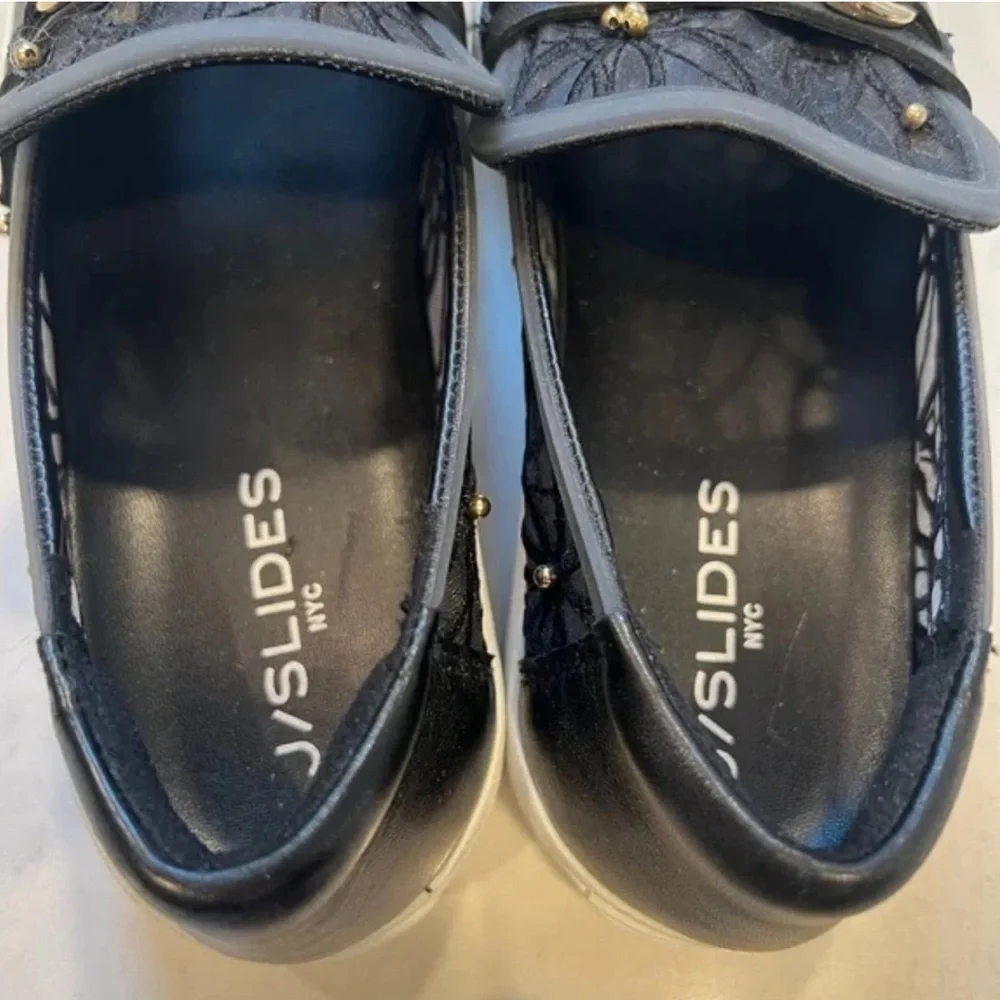 J Slides Black Lace Platform Slip on Sneakers Sz 8 1/2
